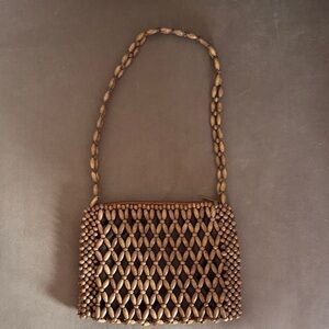 Handcrafted Brown Beaded Shoulder Bag